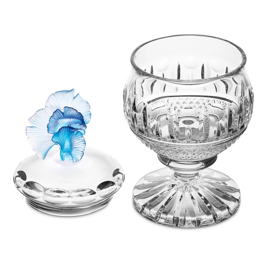 Конфетница на ножке Decor de table Париж Гингко 12,5х20 см, хрусталь, цветок пурпурно-голубой