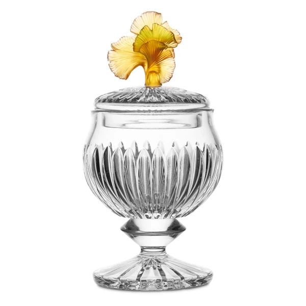 Конфетница на ножке Decor de table Париж Гингко 12,5х20 см, хрусталь, цветок янтарно-зеленый