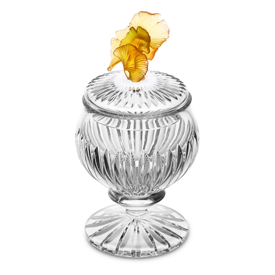 Конфетница на ножке Decor de table Париж Гингко 12,5х20 см, хрусталь, цветок янтарно-зеленый
