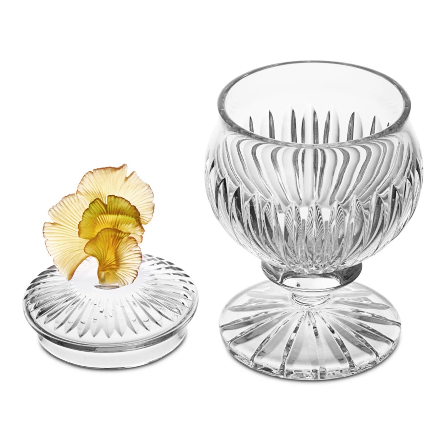 Конфетница на ножке Decor de table Париж Гингко 12,5х20 см, хрусталь, цветок янтарно-зеленый