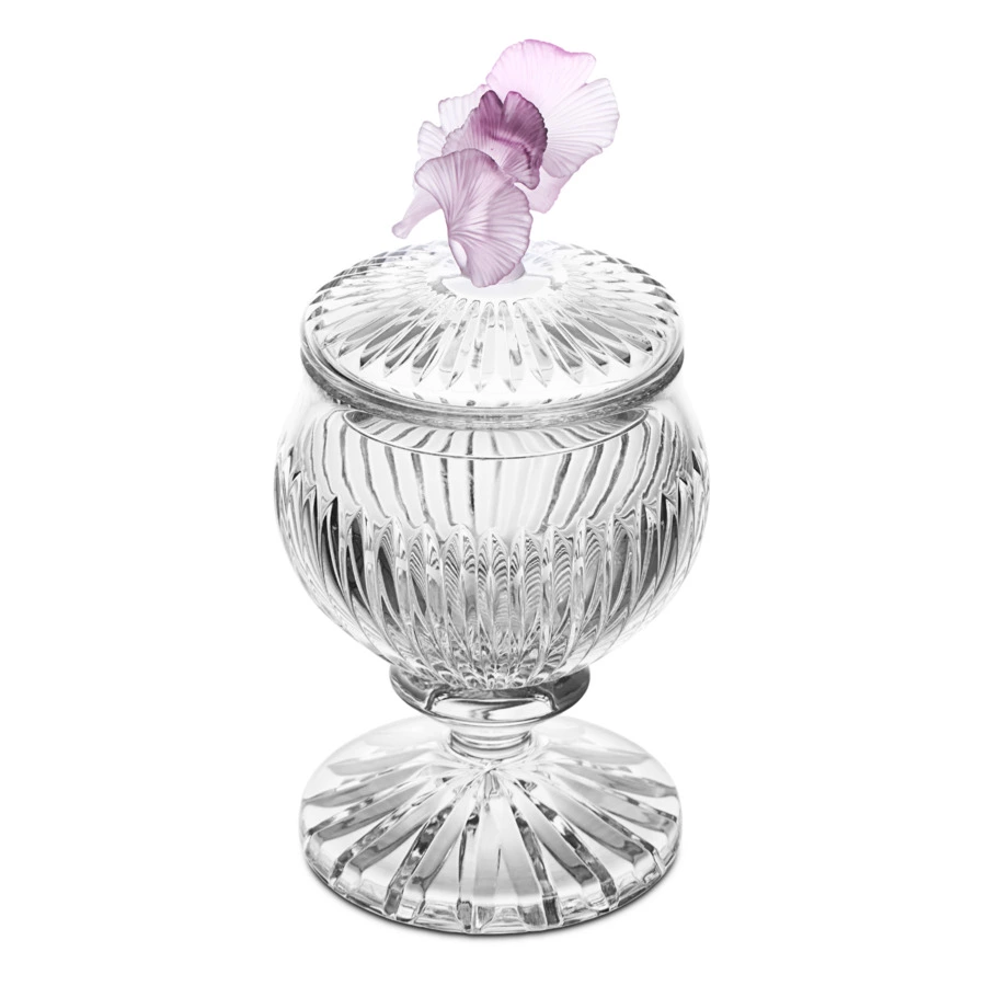 Конфетница на ножке Decor de table Париж Гингко 12,5х20 см, хрусталь, цветок розовый