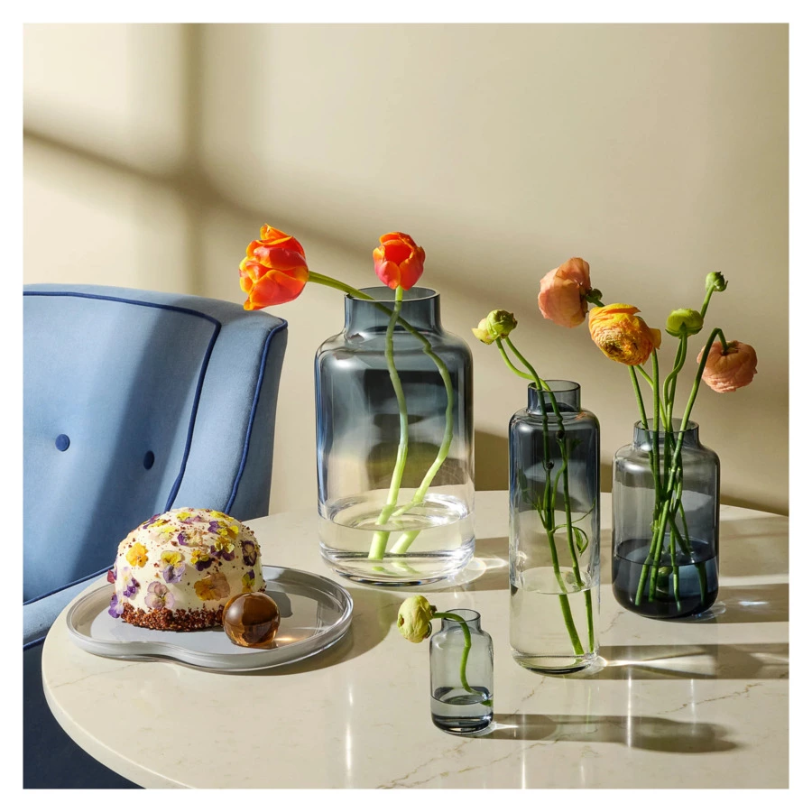 Ваза Nude Glass Магнолия 32 см, стекло хрустальное, синяя