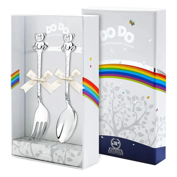 Набор детский в футляре АргентА Do Do Медведь, вилка и ложка 38,46 г, серебро 925
