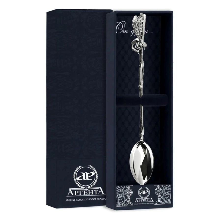 Ложка для размешивания кофе в футляре АргентА От Души Стрекоза 36,49 г, серебро 925