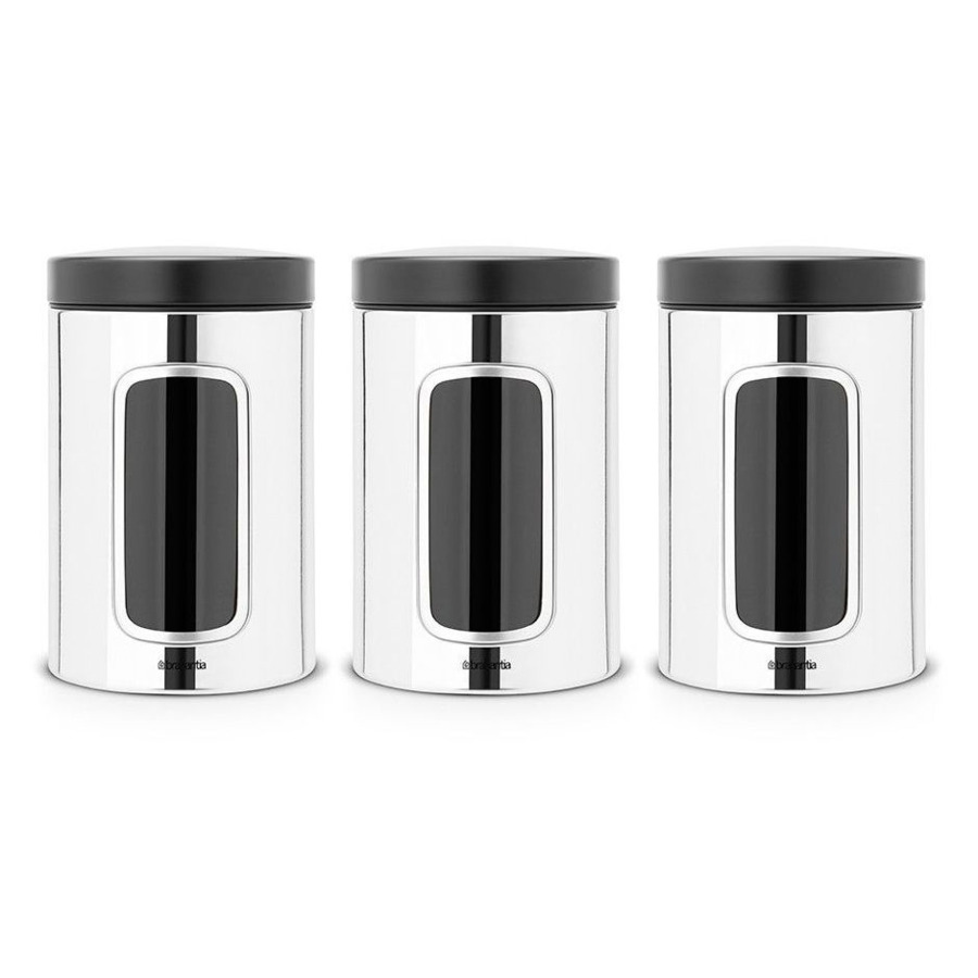 Набор банок с окном Brabantia 1,4 л, 3 шт, сталь антикоррозийная, серебристые-Sale