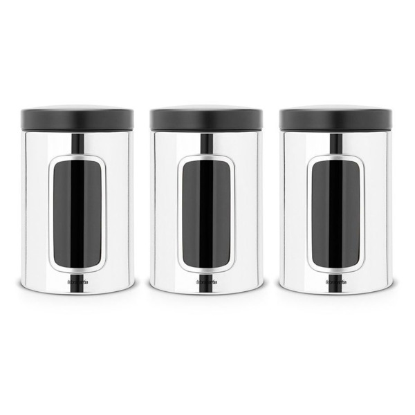 Набор банок с окном Brabantia 1,4 л, 3 шт, сталь антикоррозийная, серебристые-Sale