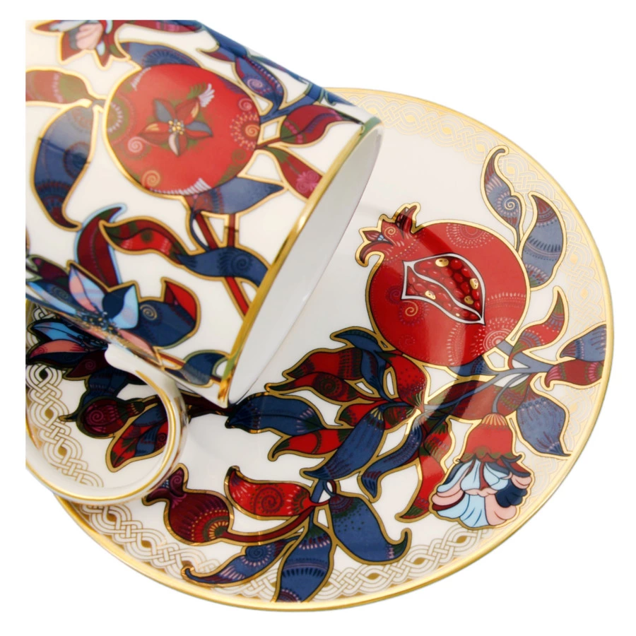 Чашка чайная с блюдцем Empire Гранат 320 мл, фарфор твердый, золотая деколь, п/к