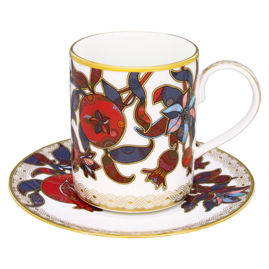 Чашка чайная с блюдцем Empire Гранат 320 мл, фарфор твердый, золотая деколь, п/к