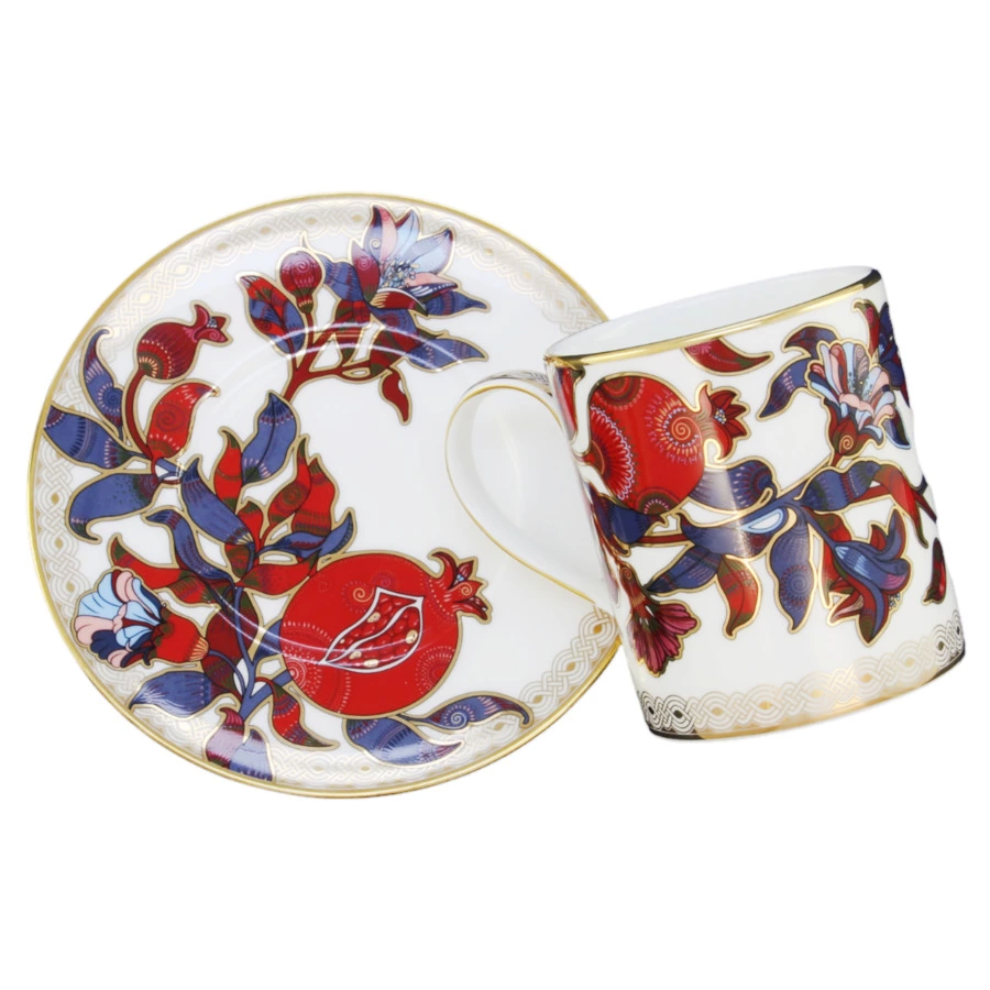 Чашка чайная с блюдцем Empire Гранат 320 мл, фарфор твердый, золотая деколь, п/к