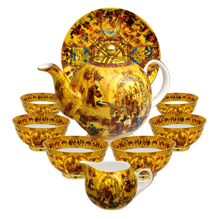 Сервиз чайный с пиалами Empire Шелковый путь на 6 персон 9 предметов,фарфор костяной, золотая деколь