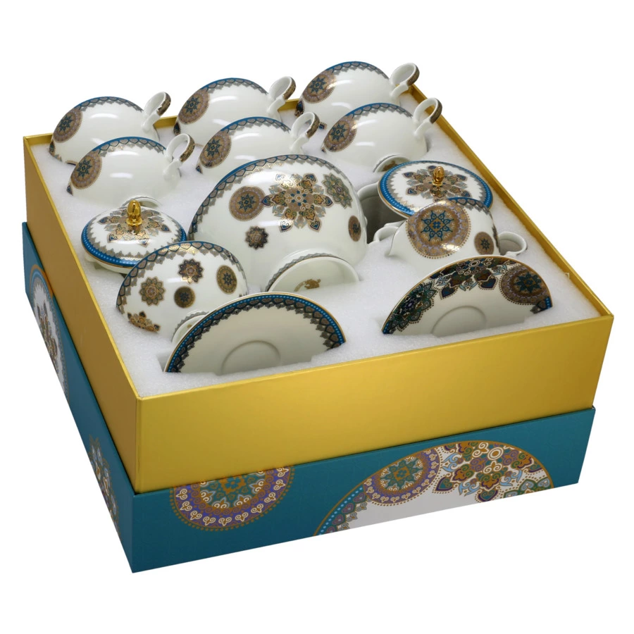Сервиз чайный Empire Туркуаз на 6 персон 15 предметов, фарфор твердый, золотая деколь, бирюзовый,п/к