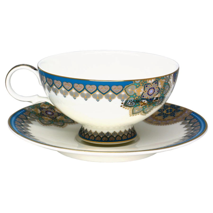 Сервиз чайный Empire Туркуаз на 6 персон 15 предметов, фарфор твердый, золотая деколь, бирюзовый,п/к