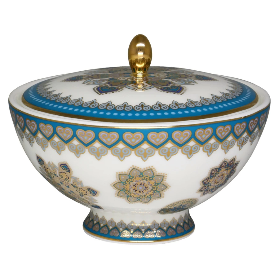 Сервиз чайный Empire Туркуаз на 6 персон 15 предметов, фарфор твердый, золотая деколь, бирюзовый,п/к