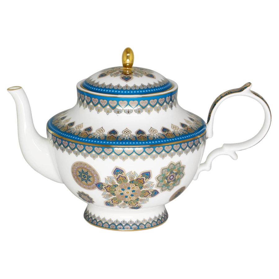 Сервиз чайный Empire Туркуаз на 6 персон 15 предметов, фарфор твердый, золотая деколь, бирюзовый,п/к