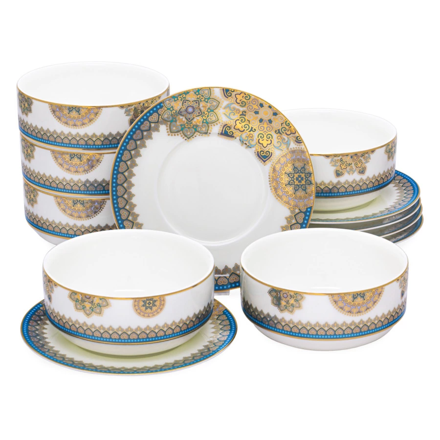 Сервиз столовый Empire Туркуаз на 6 персон 98 предметов, фарфор, золотая деколь, бирюзовый, п/к