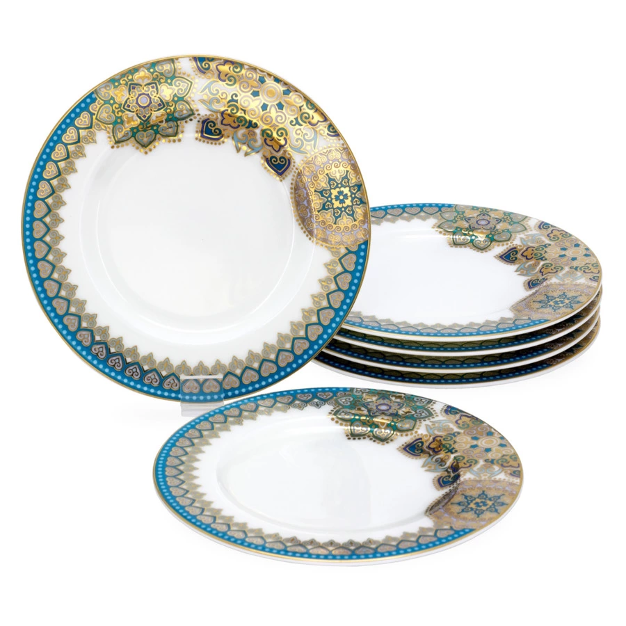 Сервиз столовый Empire Туркуаз на 6 персон 98 предметов, фарфор, золотая деколь, бирюзовый, п/к