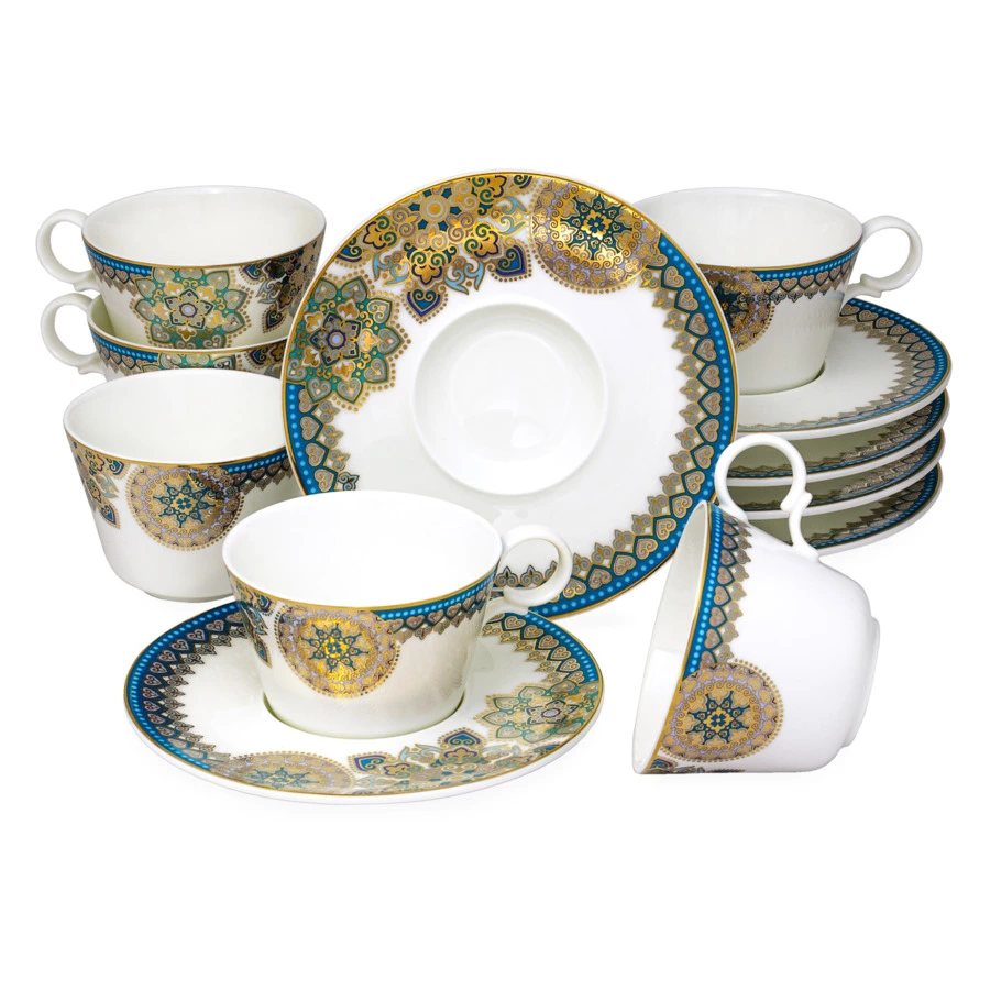 Сервиз столовый Empire Туркуаз на 6 персон 98 предметов, фарфор, золотая деколь, бирюзовый, п/к
