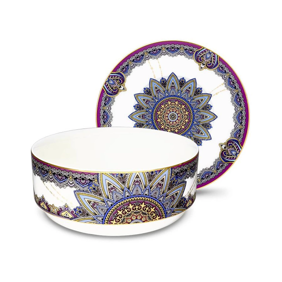 Тарелка для супа с блюдцем Empire Принцесса 12,5 см, фарфор твердый, золотая деколь