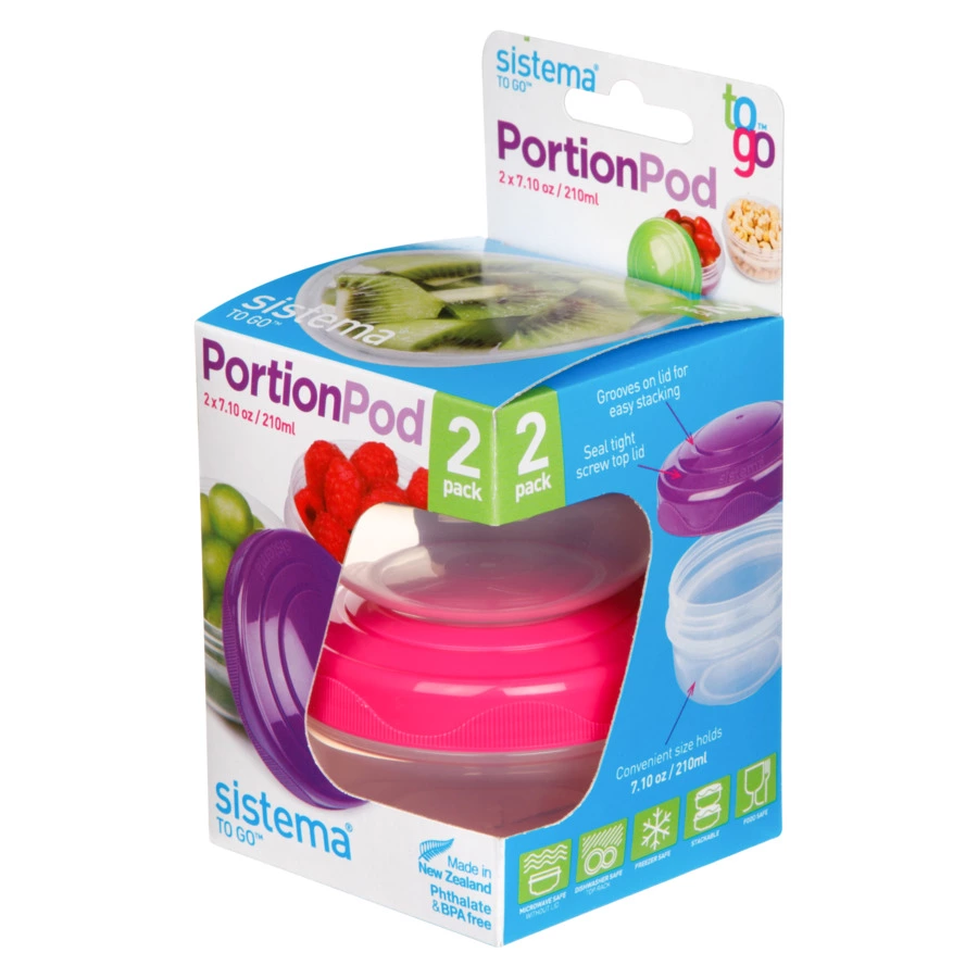 Набор порционных контейнеров Sistema To Go 210 мл, 2 шт, пластик, разноцветные