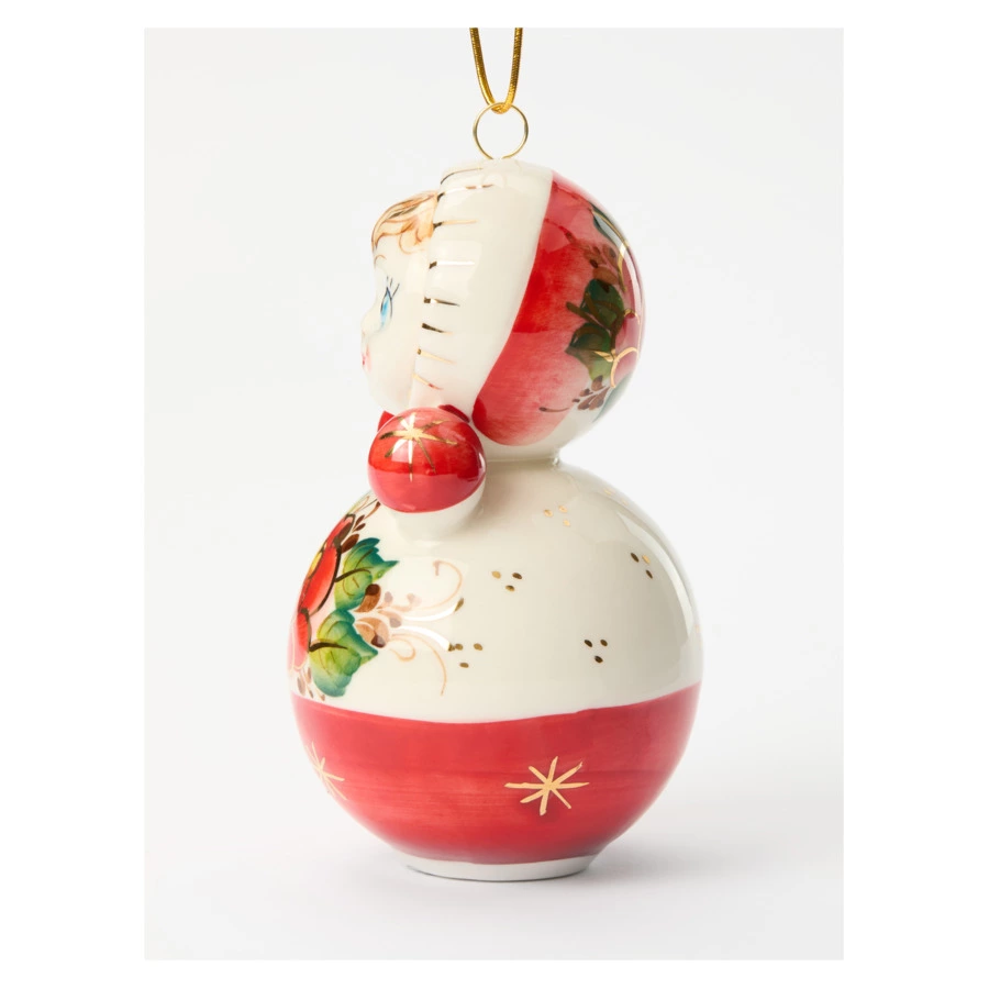 Игрушка елочная Лефортовский фарфор Неваляшка красная 7х7х12 см, фарфор, ручная работа, п/к