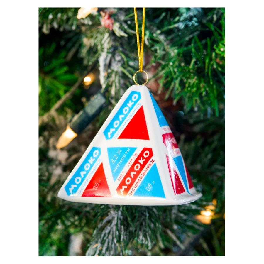 Игрушка елочная Лефортовский фарфор Пакет Молока 9х9х7,5 см, фарфор, ручная работа, п/к