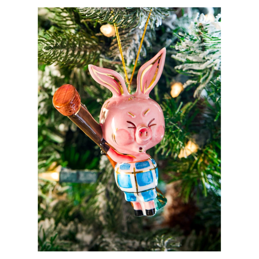 Игрушка елочная Лефортовский фарфор Пятачок 9х6х12 см, фарфор, ручная работа, п/к