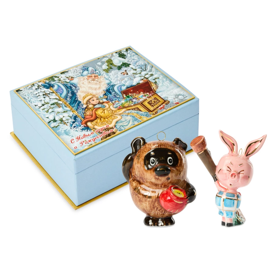 Набор елочных игрушек Лефортовский фарфор Винни Пух 2 шт, фарфор, в коробке с музыкой, п/к