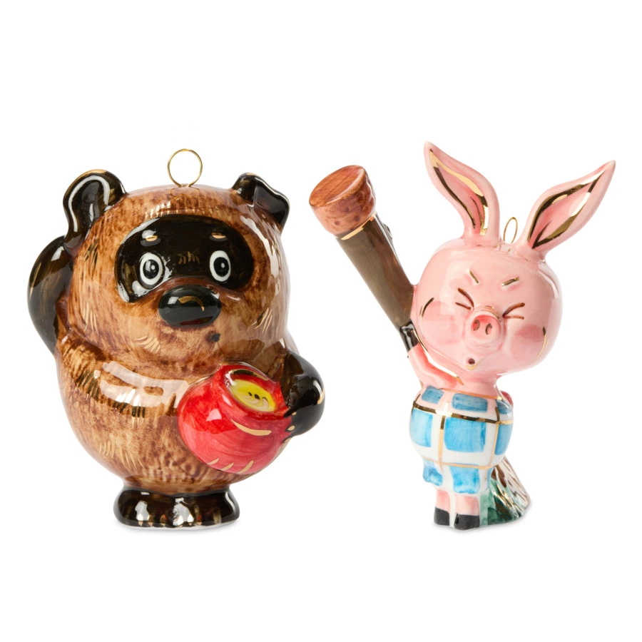 Набор елочных игрушек Лефортовский фарфор Винни Пух 2 шт, фарфор, в коробке с музыкой, п/к