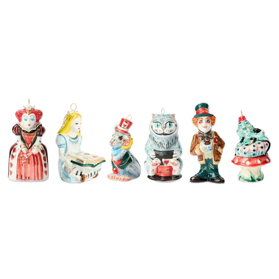 Набор елочных игрушек Лефортовский фарфор Алиса в Стране Чудес 6 шт, фарфор, в коробке с музыкой,п/к
