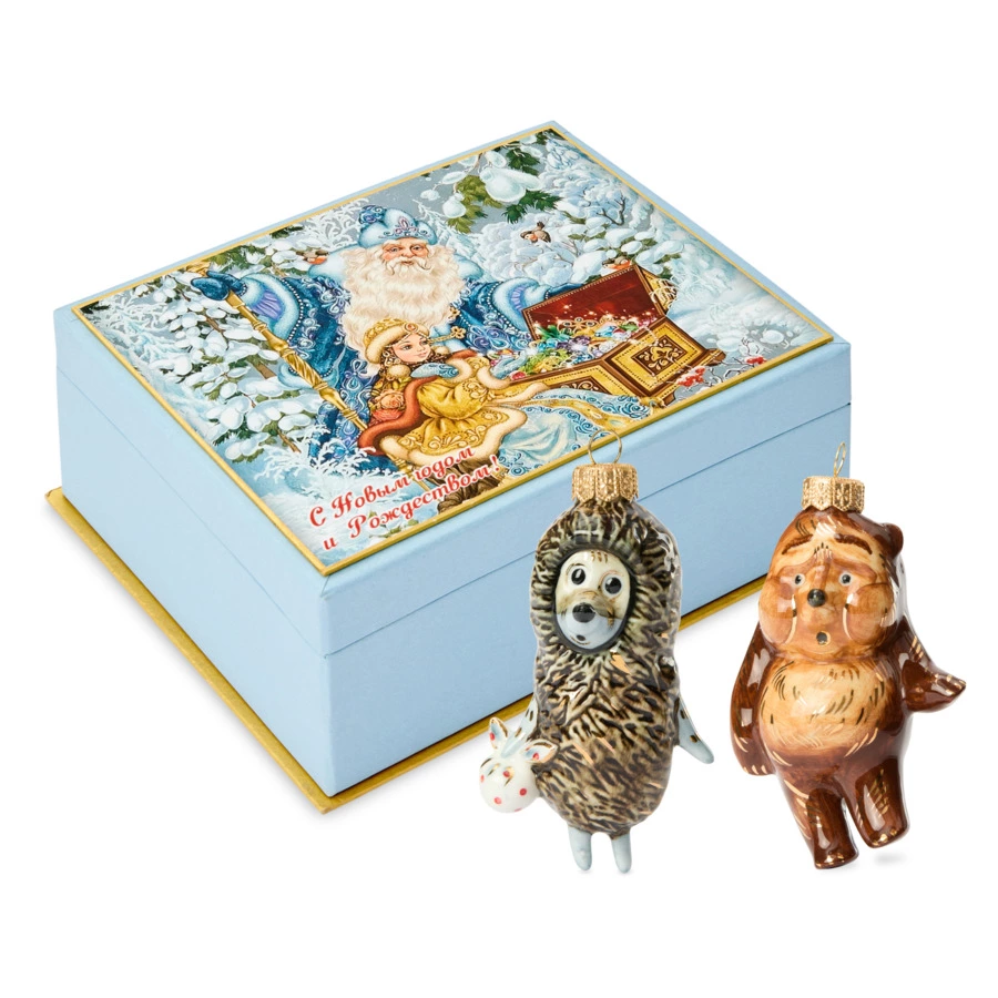 Набор елочных игрушек Лефортовский фарфор Ежик в тумане 2 шт, фарфор, в коробке с музыкой, п/к