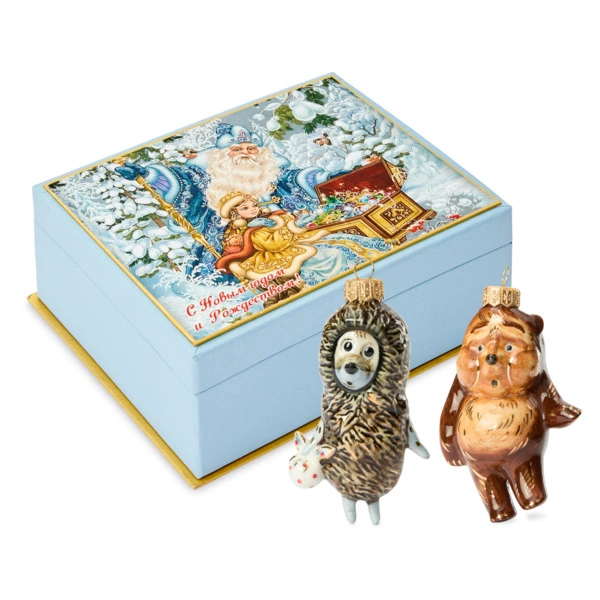 Набор елочных игрушек Лефортовский фарфор Ежик в тумане 2 шт, фарфор, в коробке с музыкой, п/к