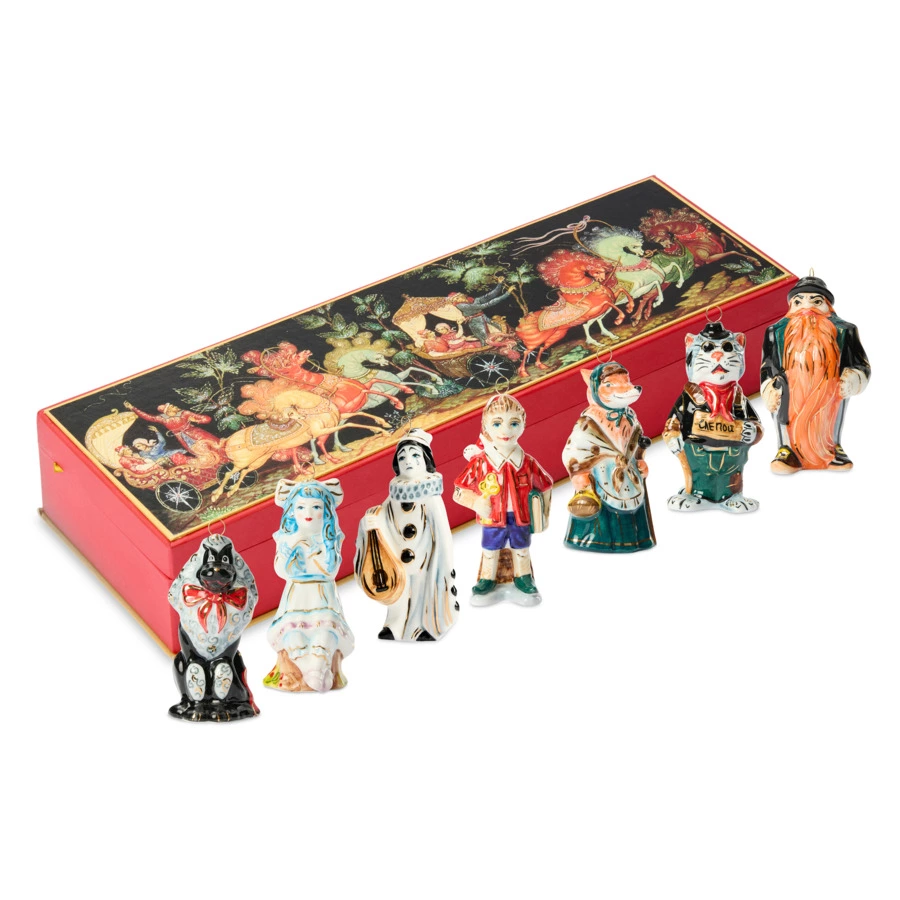 Набор елочных игрушек Лефортовский фарфор Золотой Ключик 7 шт, фарфор, в коробке с музыкой,п/к