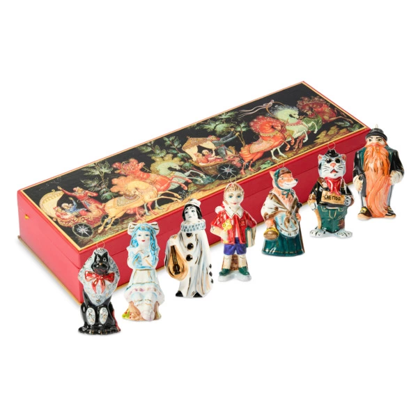 Набор елочных игрушек Лефортовский фарфор Золотой Ключик 7 шт, фарфор, в коробке с музыкой,п/к