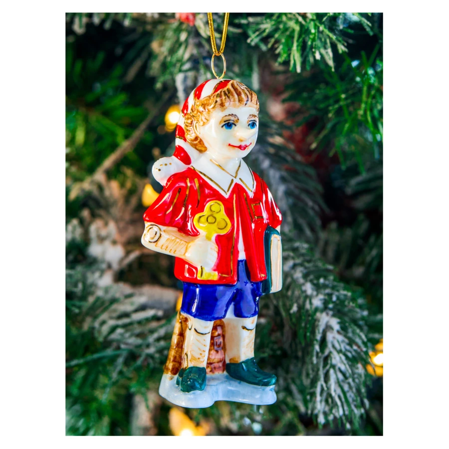 Набор елочных игрушек Лефортовский фарфор Золотой Ключик 7 шт, фарфор, в коробке с музыкой,п/к