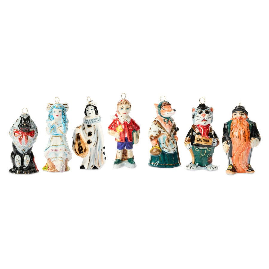 Набор елочных игрушек Лефортовский фарфор Золотой Ключик 7 шт, фарфор, в коробке с музыкой,п/к