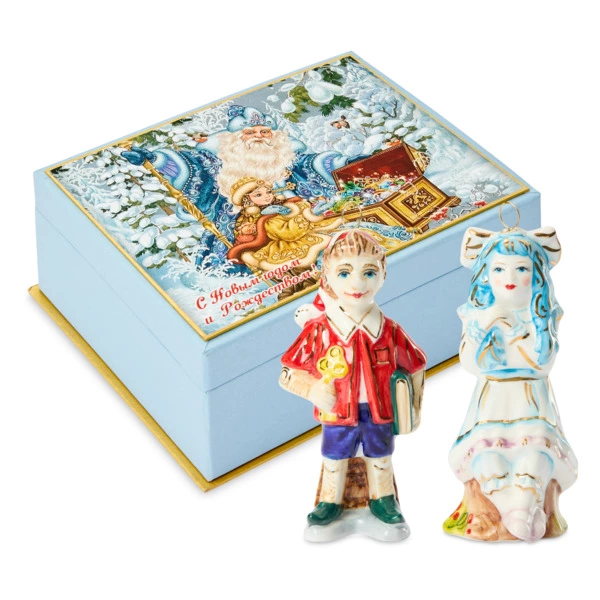 Набор елочных игрушек Лефортовский фарфор Золотой Ключик Буратино 2 шт, фарфор, с музыкой, п/к