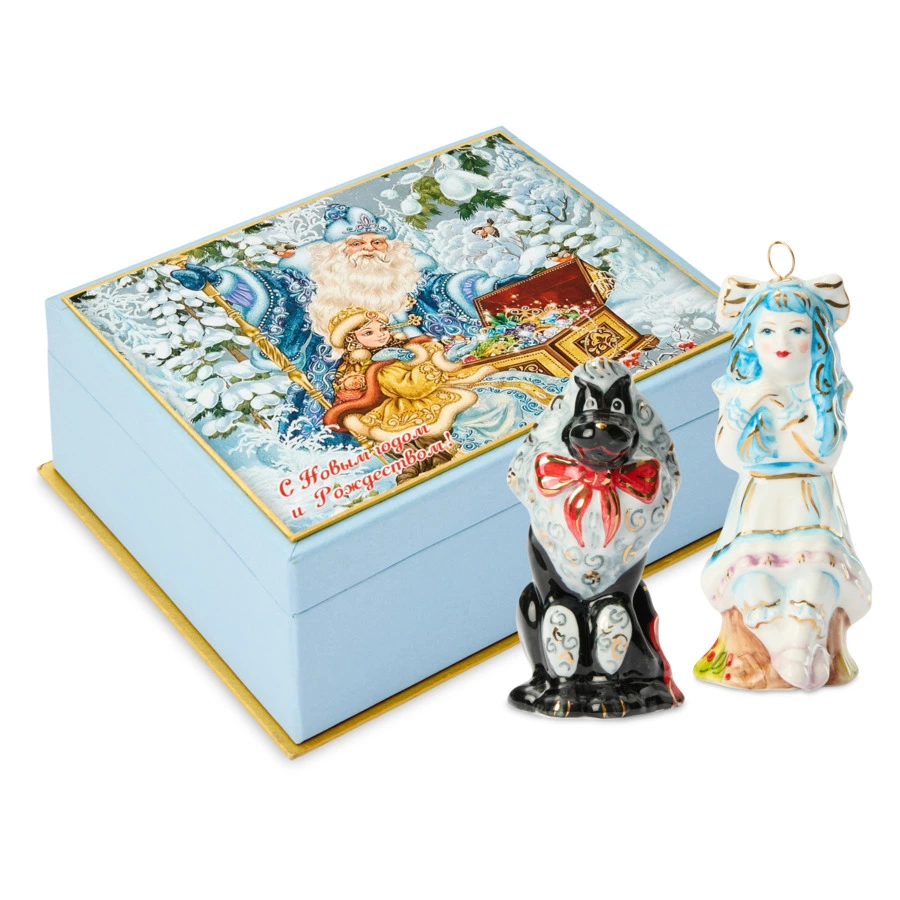 Набор елочных игрушек Лефортовский фарфор Золотой Ключик Артемон 2 шт, фарфор, с музыкой, п/к