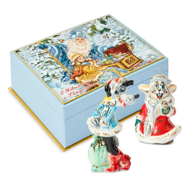 Набор елочных игрушек Лефортовский фарфор Ну, Погоди! 2 шт, фарфор, в коробке с музыкой, п/к