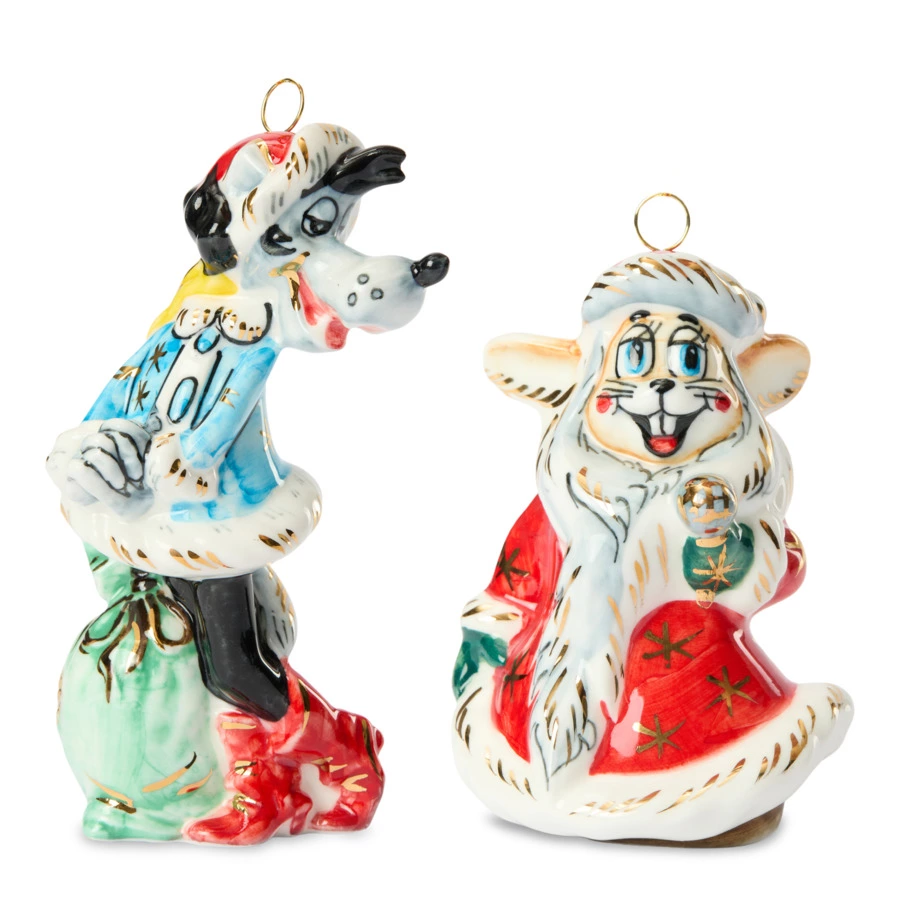 Набор елочных игрушек Лефортовский фарфор Ну, Погоди! 2 шт, фарфор, в коробке с музыкой, п/к