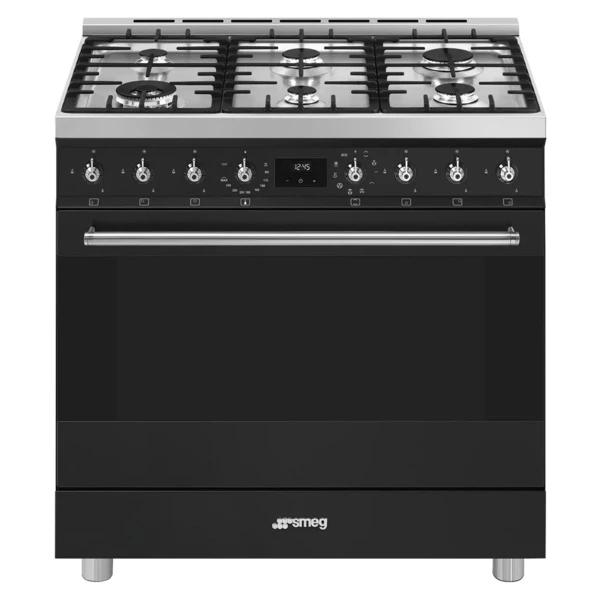 Отдельностоящий варочный центр газ-электро SMEG C9GMMB2 90х60 см, чёрный матовый