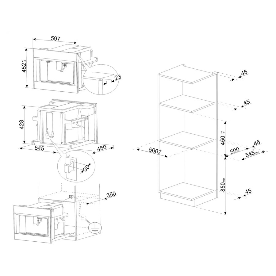 Кофемашина автоматическая встраиваемая SMEG CMS4104GRU 60х45 см, стекло Neptune Grey