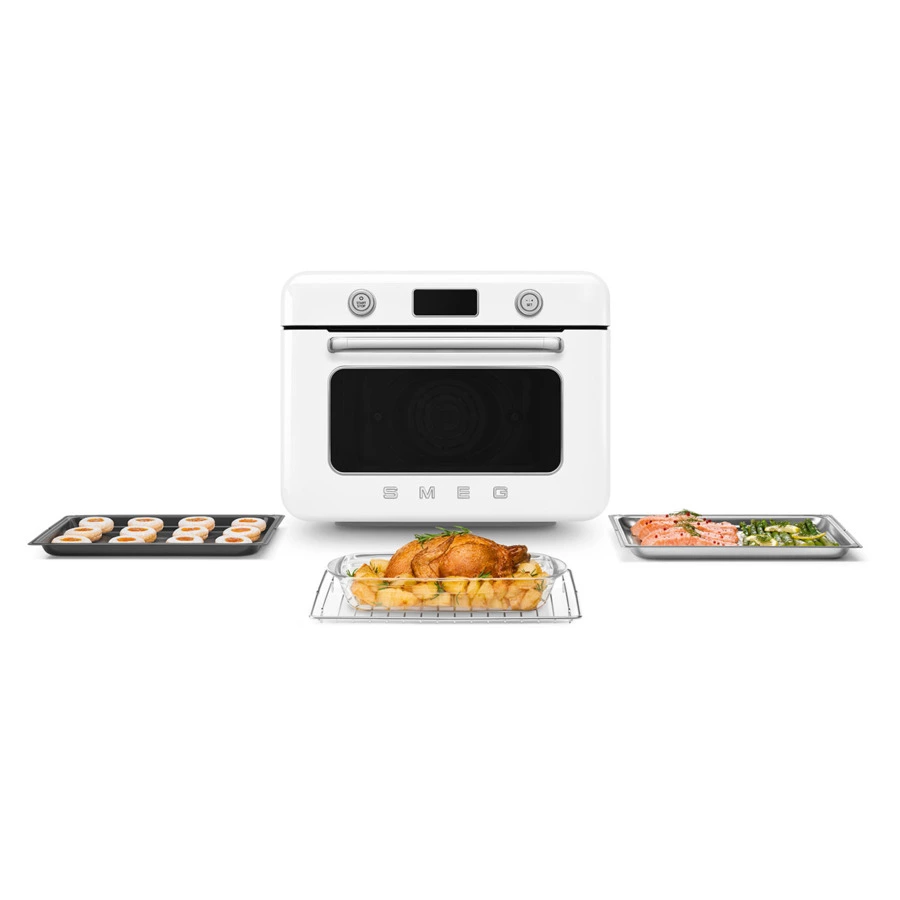 Мини печь с паром и функцией Аэрогриль 10 функций SMEG COF01WHEU, белый
