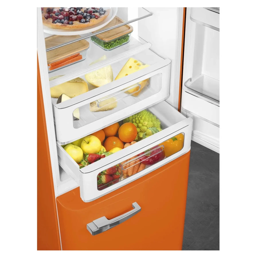 Холодильник двухдверный стиль 50-х годов No-frost SMEG FAB32ROR5 60 см, 365 л, оранжевый