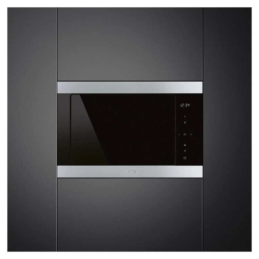 Печь микроволновая встраиваемая 4 функции SMEG FMI325X 60 см, 38 см, черное стекло Eclipse