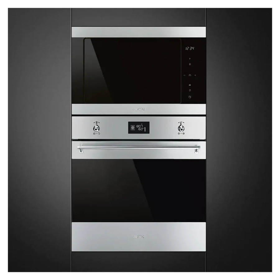 Печь микроволновая встраиваемая 4 функции SMEG FMI325X 60 см, 38 см, черное стекло Eclipse