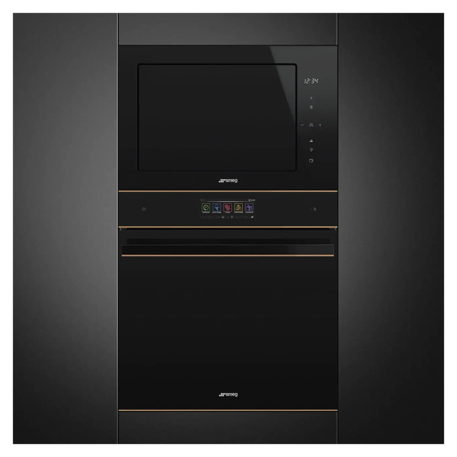 Печь микроволновая встраиваемая 5 функций SMEG FMI625CN 60 см, 38 см, черное стекло Eclipse