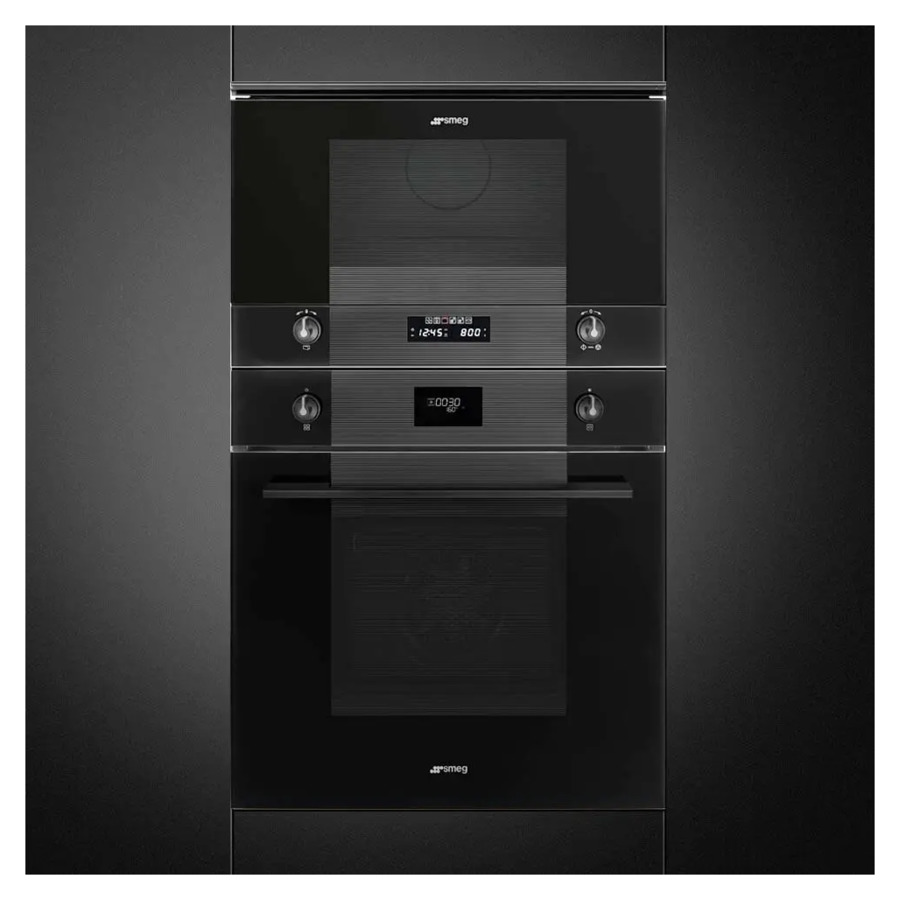 Печь микроволновая встраиваемая 6 функций SMEG MP122B3 Linea 60х38 см, черное стекло