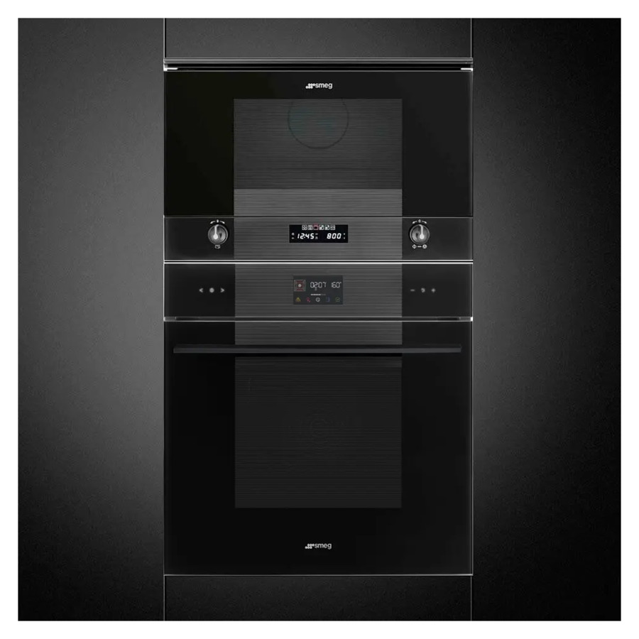 Печь микроволновая встраиваемая 6 функций SMEG MP122B3 Linea 60х38 см, черное стекло