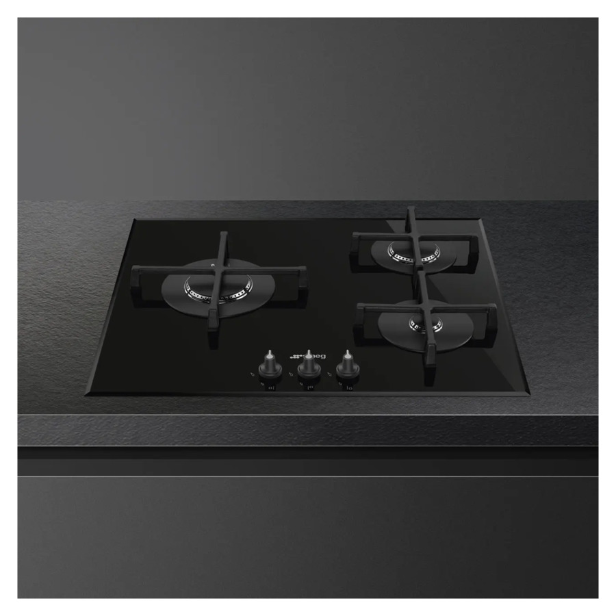 Варочная панель газовая SMEG PV163B3 60 см, черное стекло Deep Black, скошенный край