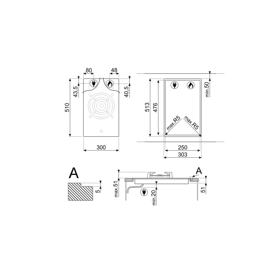 Варочная панель газовая SMEG PV331CN Classica 30 cм, черная стеклокерамика